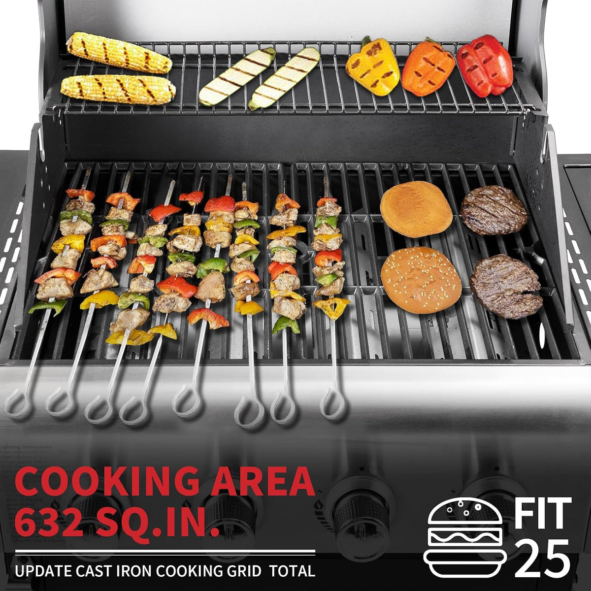 4-Burner Propane Gas BBQ Grill with Side Burner, Barbecue Gas Grill with Enameled Cast Iron Grates for Outdoor Patio Garden Barbecue, 53,000 BTU, Stainless Steel Grill Cover Included