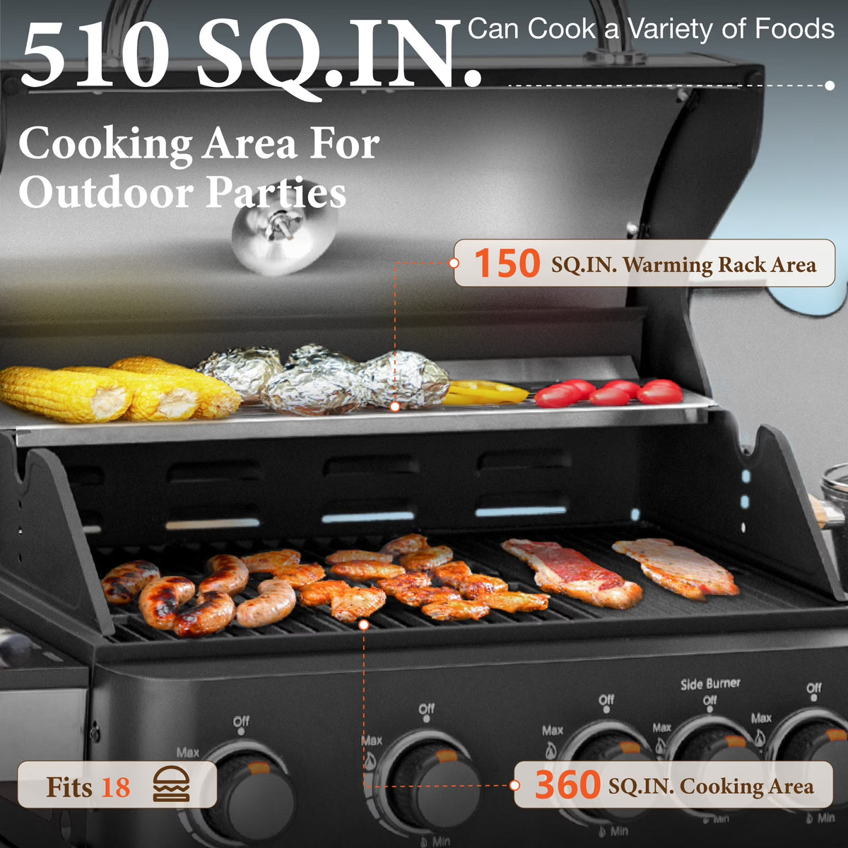 4 Burner Propane Gas Grill and Griddle Combo with Side Burner BBQ Grill - Black