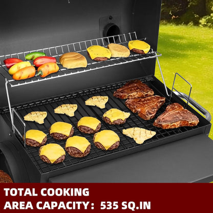 Charcoal Grill Offset Smoker 535 Sq.In.With Front Table for Outdoor BBQ