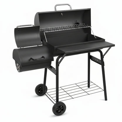 Charcoal Grill Offset Smoker 535 Sq.In.With Front Table for Outdoor BBQ