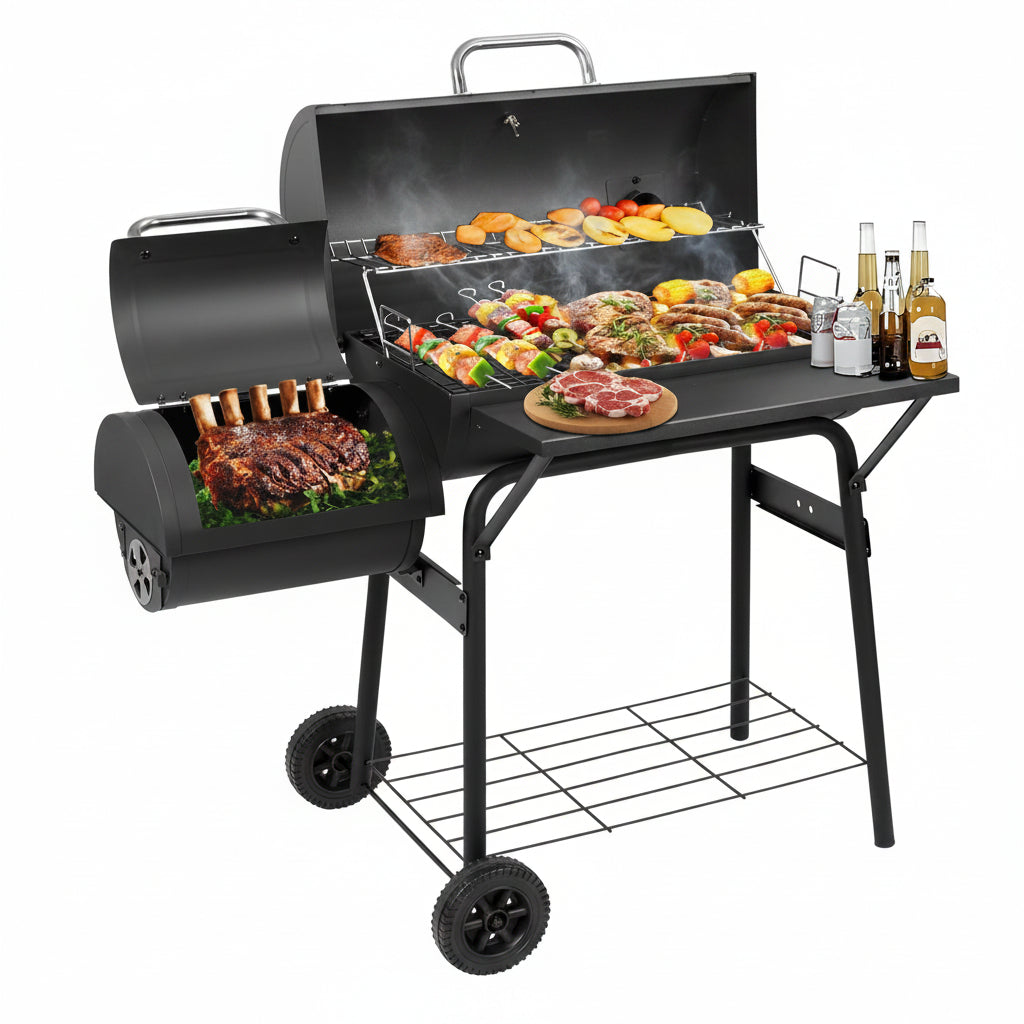 Charcoal Grill Offset Smoker 535 Sq.In.With Front Table for Outdoor BBQ
