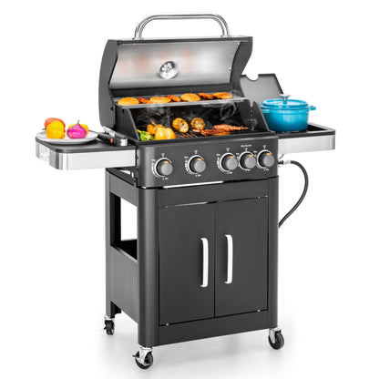 4 Burner Propane Gas Grill and Griddle Combo with Side Burner BBQ Grill - Black